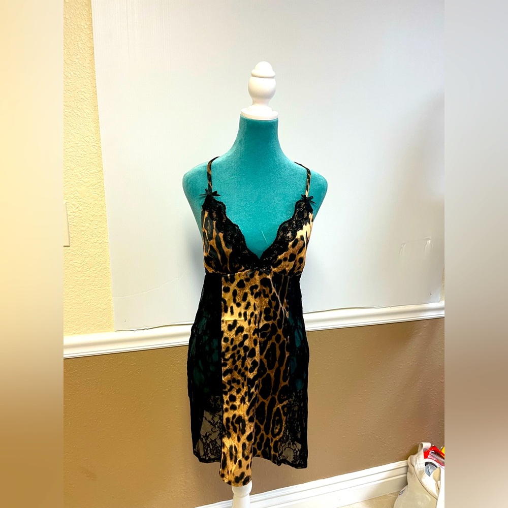 Leopard Print Mini Lingerie Tiger Print Lace-Trim Nightgown‎ – Size XL